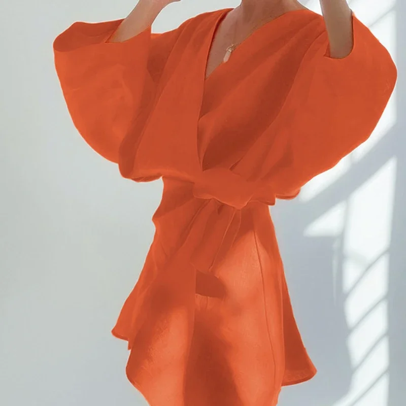 Кардиган женский солнцезащитный асимметричный хлопково-Льняная Однотонная