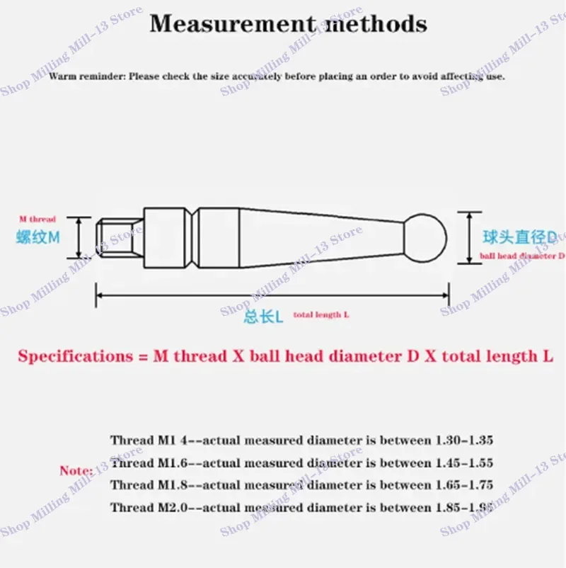 M1.4 M1.6 M1.8 M2Резьба 2 мм Головка OD 15 / 44 5 Длина Рубиновая головка Штифт Манометр