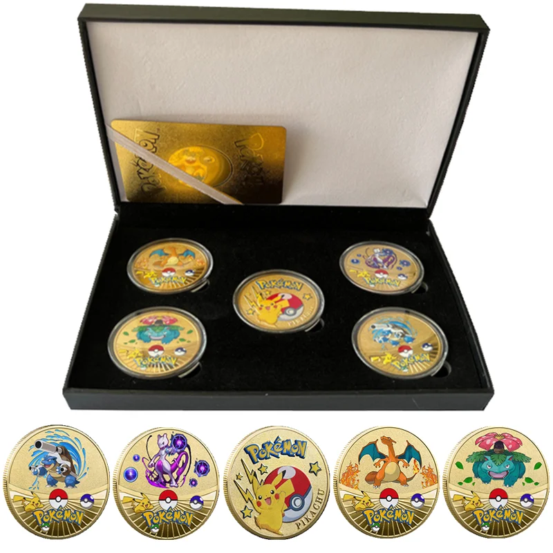 Nuovi 41 modelli Pokemon placcato oro Set di monete gioco moneta commemorativa Pikachu Charizard Cards Anime Cartoon Toys