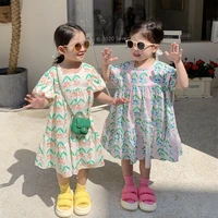 new season 2022 spring summer new korean childrens clothes girls short sleeve dress flower princess skirt ruffled skirt