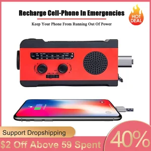 multifunctional portable emergency solar power hand crank generator 2000mah bank amfm radio dynamo led flashlight phone charger free global shipping