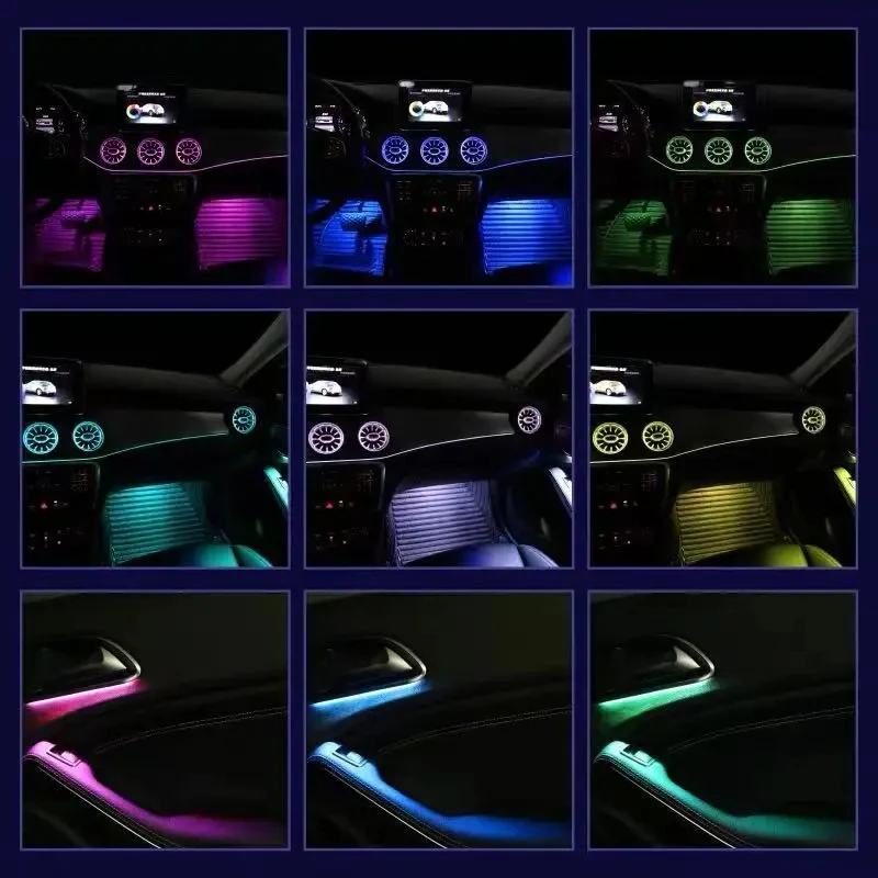 Новый 12-цветный светодиодный автомобильный вентиляционный турбинный