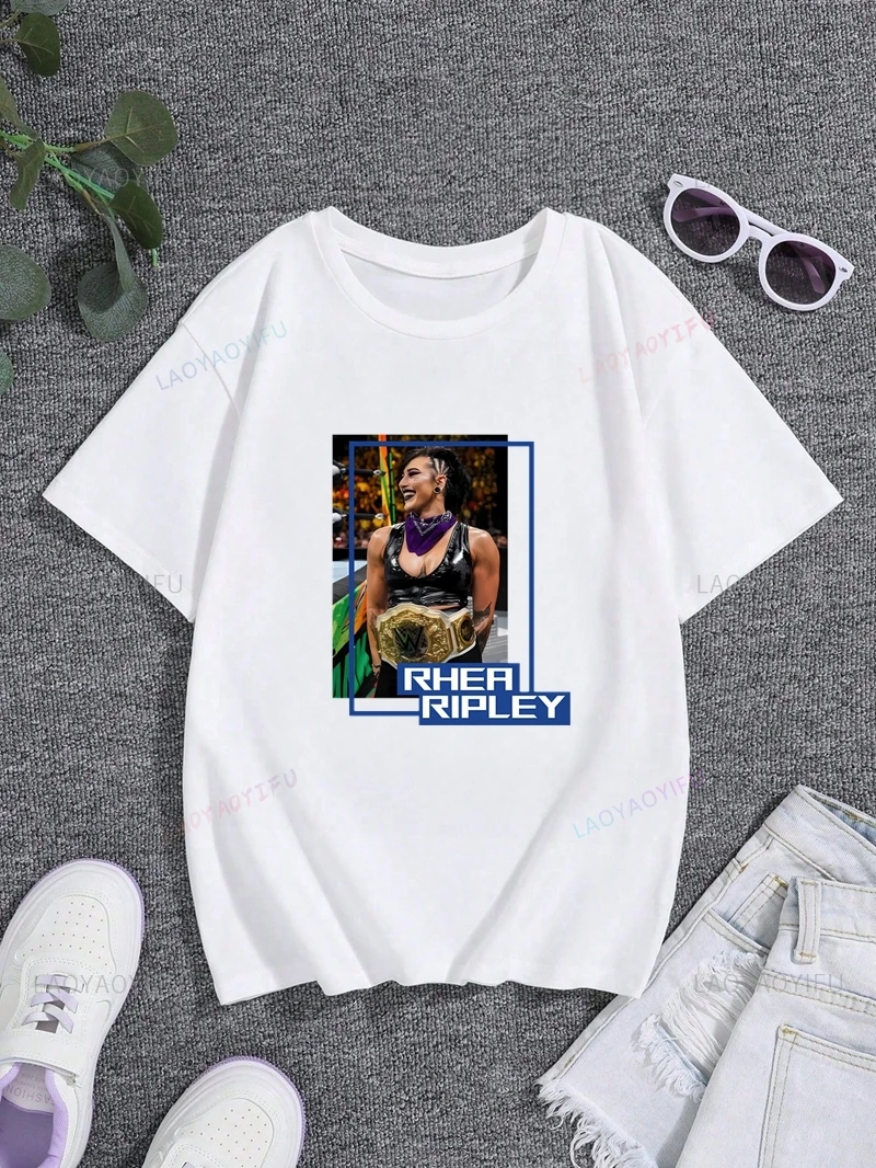 Футболка с принтом Rhea Ripley Wrestler топ Neutral Trend Harajuku нейтральная рубашка короткими