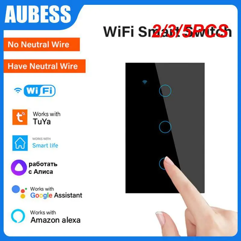 

2/3/5PCS Multi-function Touch Switch Tuya Wif Neutral Wire/no Neutral Wire Smart Switch Tempered Glass Support Alexa Google Home