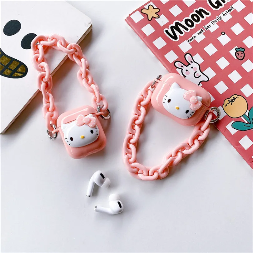 

Cute Cartoon Kitty Pink Chains Apple AirPods 2 Case Cover AirPods Pro Case IPhone Earphone Accessories Airpod Cases 3d