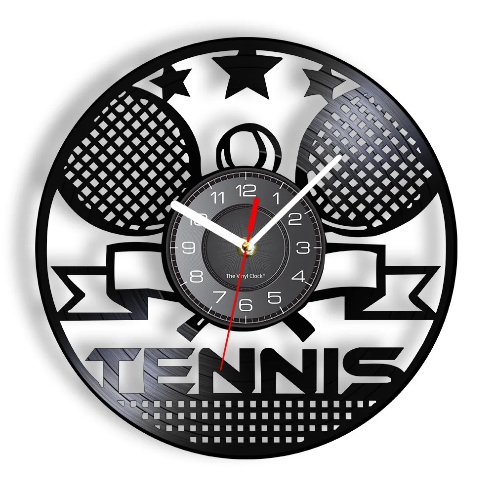 

Tennis Time Clock Tennis Rackets Crossed Wall Art Wall Clock Sports Room Wall Decor Vintage Vinyl Record Wall Clock Tennis Gift