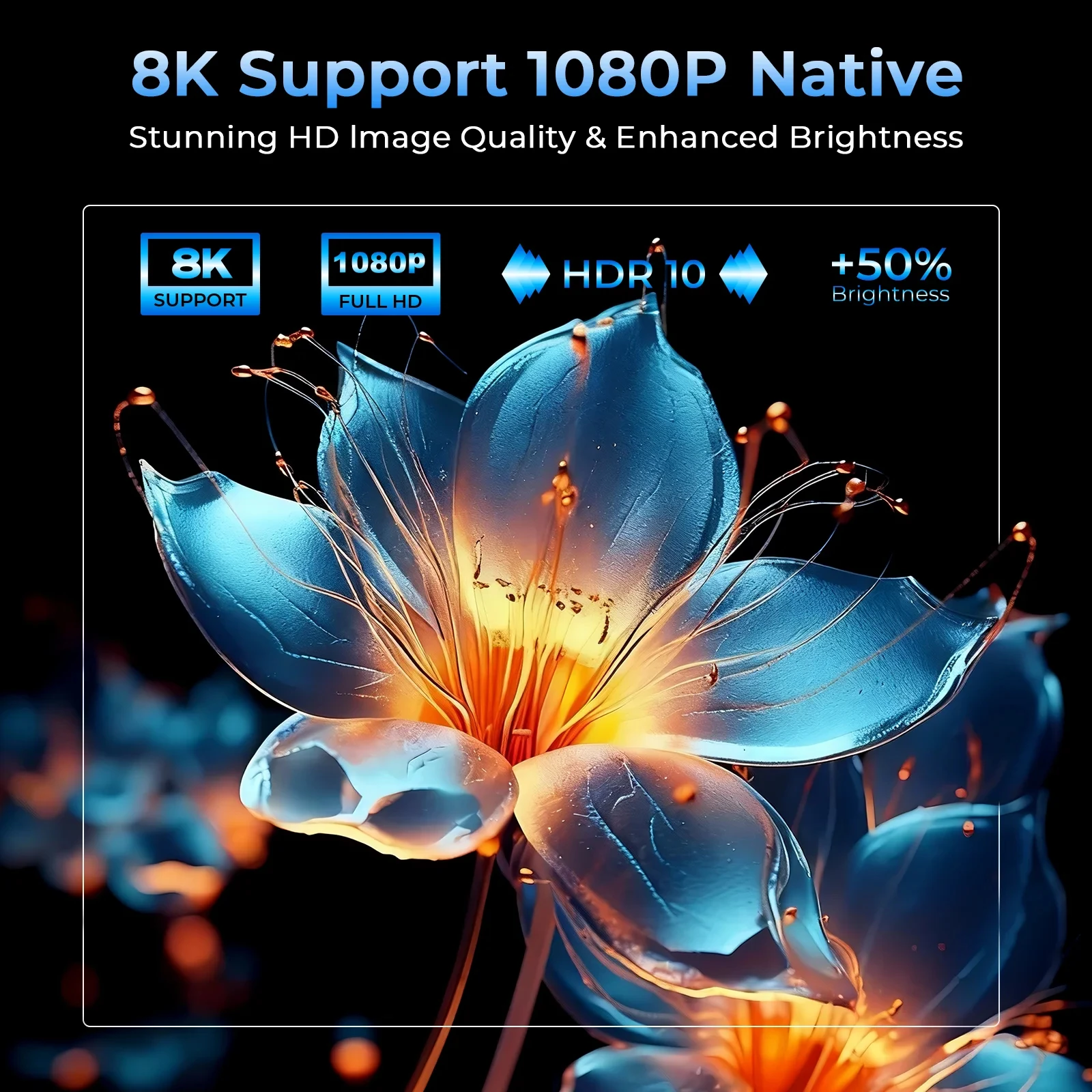Фото Проектор DITONG 8K 1080P HD, 2000 ANSI люмен, Smart Android 14, WiFi 6, Bluetooth 5.4, со встроенным динамиком, для домашнего кинотеатра и улицы №3