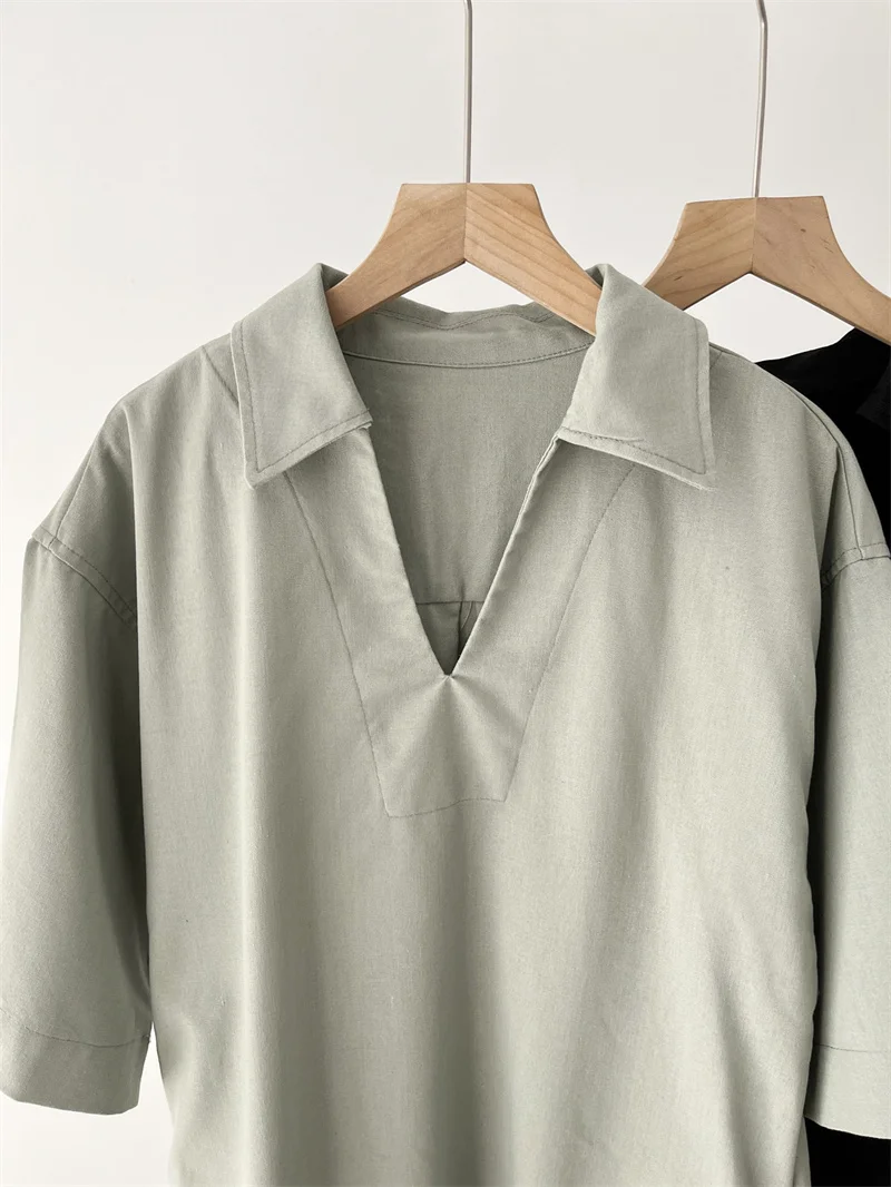 Женское льняное Повседневное платье-рубашка однотонное свободное прямое