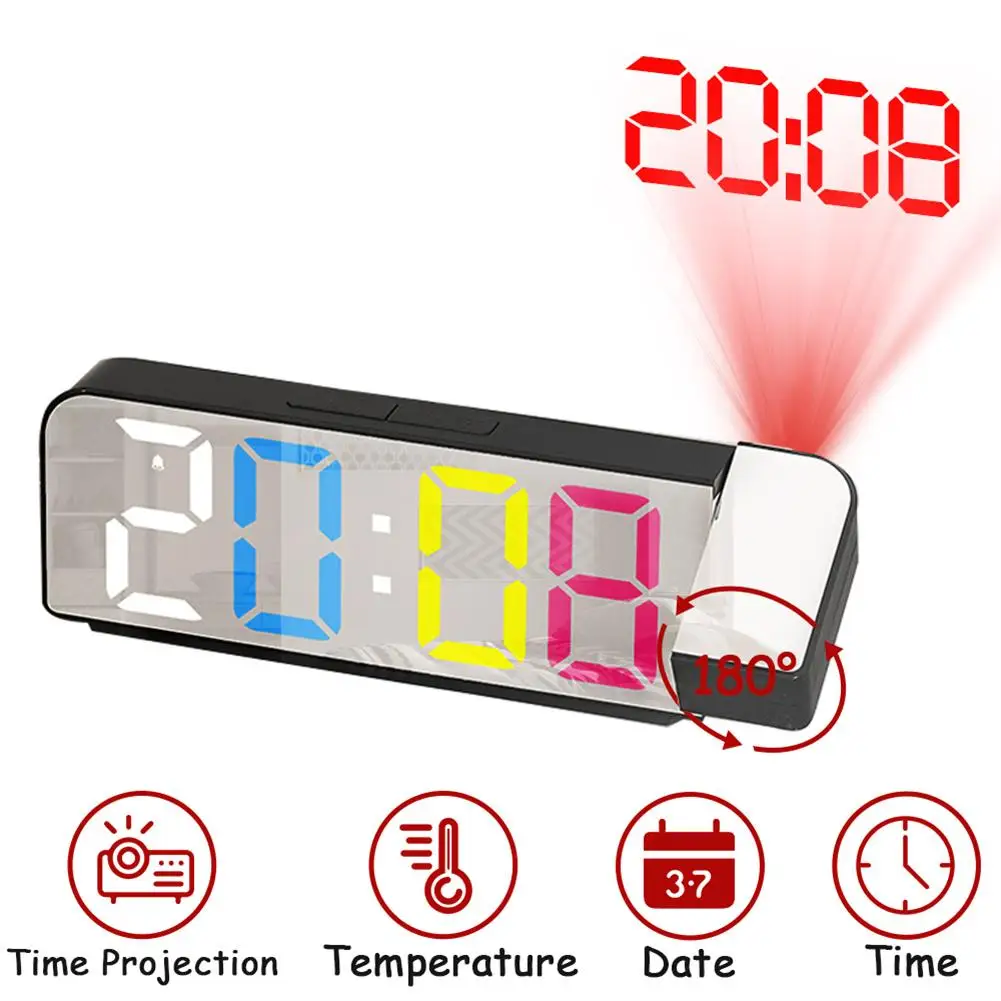 

Цифровой проекционный будильник, вращающийся на 180 градусов, 12/24 часа, электронный будильник, Usb Перезаряжаемый потолочный проектор для спальни