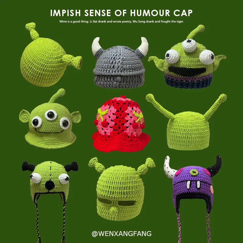 Ruffian boy same unisex autumn/winter knitted wool green cartoon cute Shrek monster pullover hat/funny hat