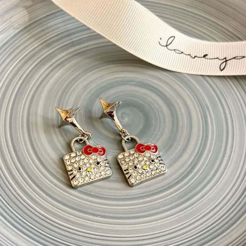 Sanrio Hello Kitty мультяшные инкрустации бриллиантами капельные масляные серьги с