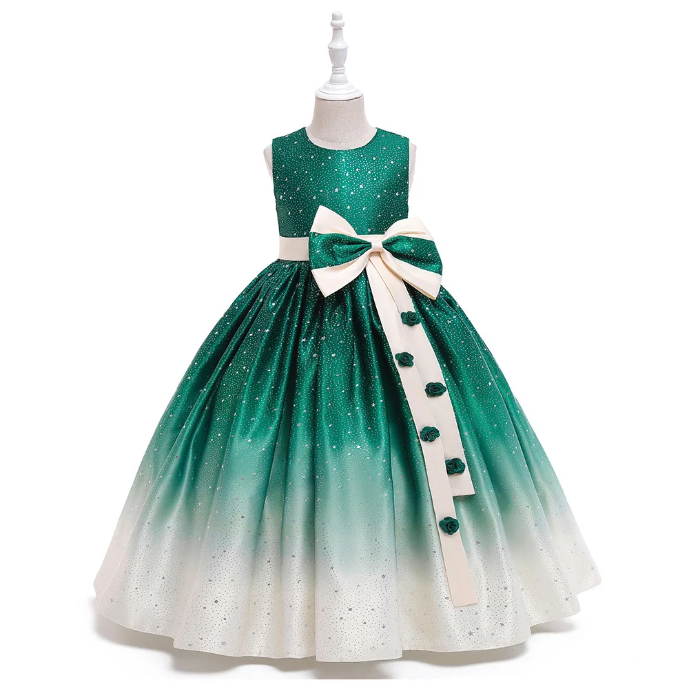 

Christmas Vestidos 2022 New Sleeveless Evening Dress Host Costume Bow Birthday Dresses For Girls Long Party Dress 4-14 Years Old