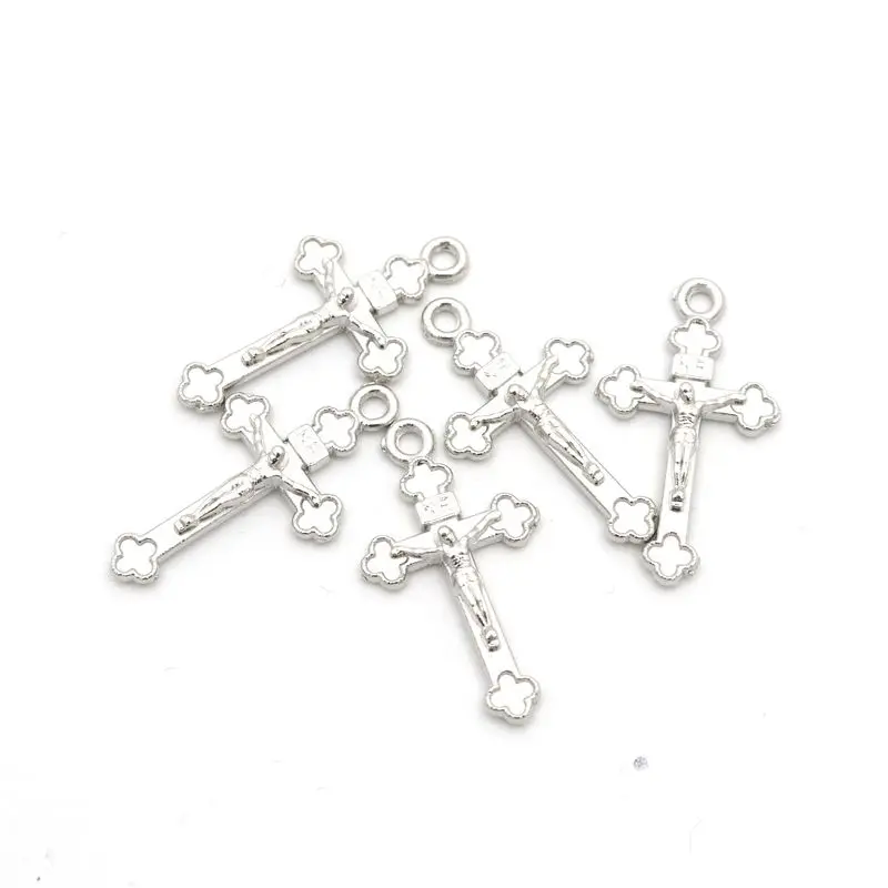 20 stücke 27mm Silber Farbe Italien Jesus Katholizismus Kreuz Metall Charm Anhänger Für Schmuck Machen Diy Armband Halskette Zubehör – Detail 2