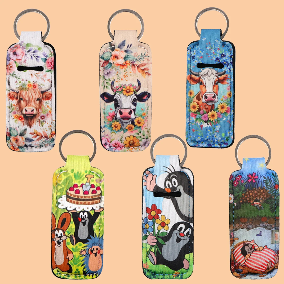 Брелок с мультяшным принтом крупного рогатого скота держатель для губной помады