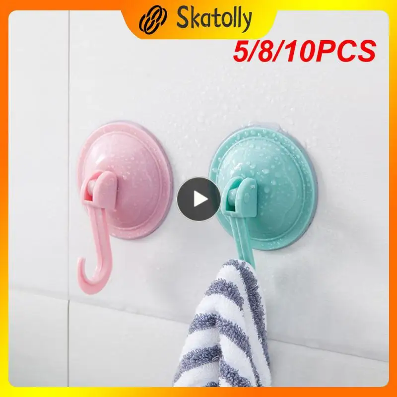 

5/8/10PCS Vacuum Suction Cup Hook Light Weight Pp Material Hooks Convenient Good-looking Design Plain Color Suction Cup Hook