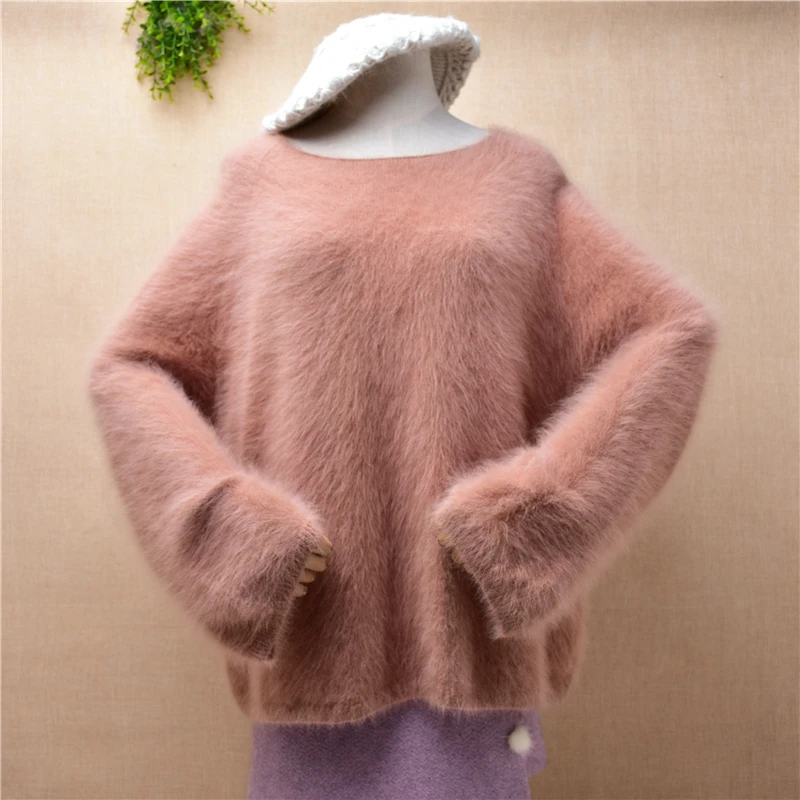 

Ladies Women Fashion Fall Winter Clothing Hairy Mink Cashmere Knitted O-Neck Loose Pullover Angora Fur Jumper Sweater Pull Tops