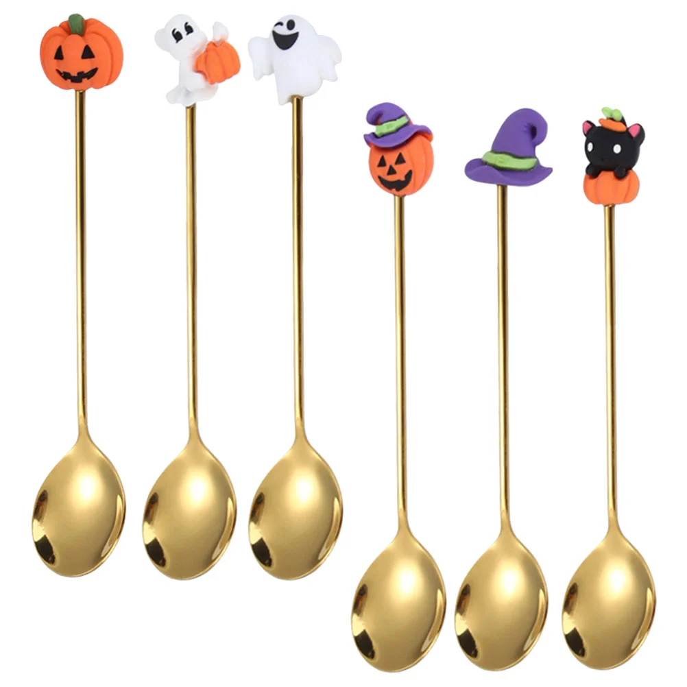 

6pcs Halloween Style Spoons Stainless Steel Holiday Cake Spoons Dessert Spoons