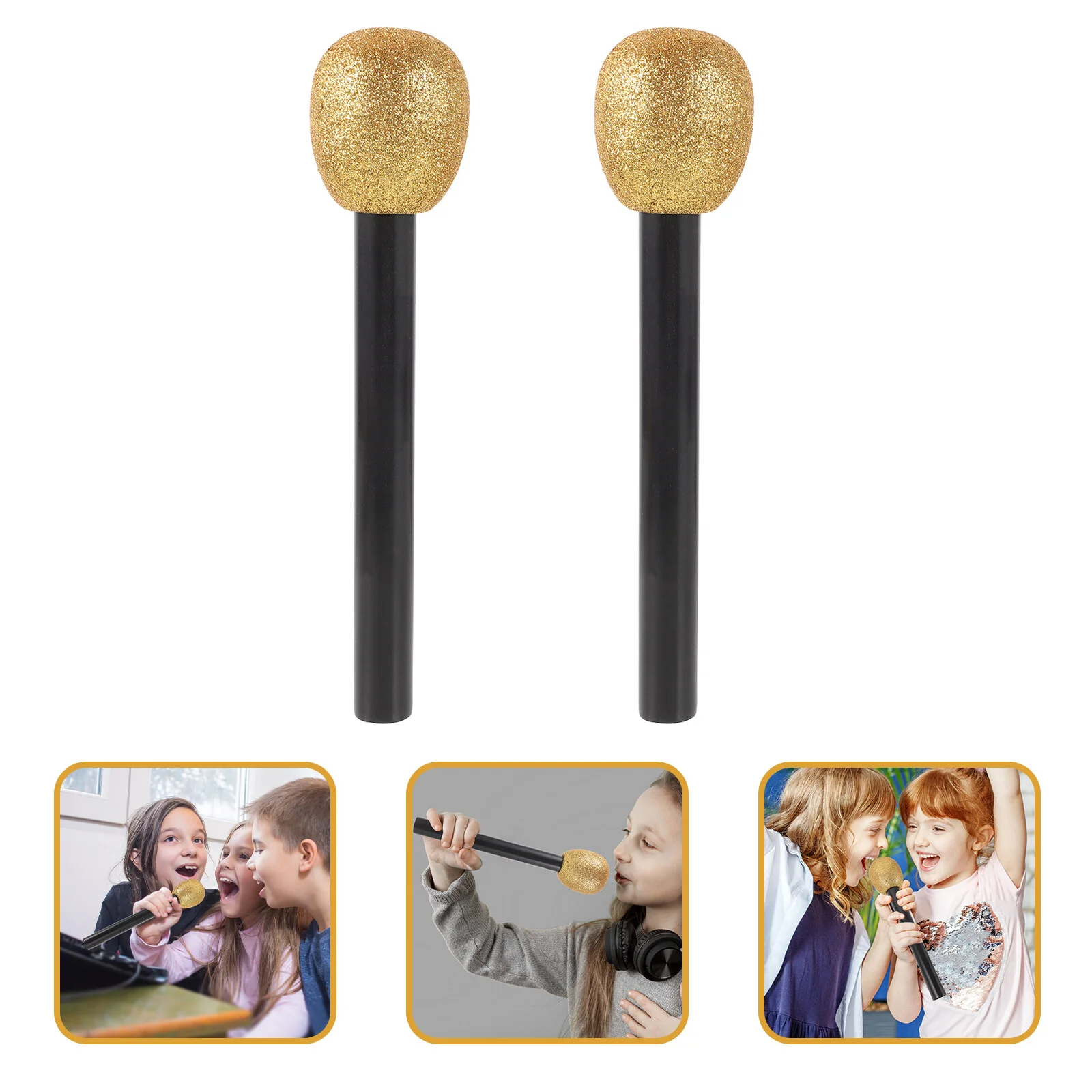 

2 Pcs Carla Microphone Prop Kids Gift Gifts Prom Props Party Favors Model Gold Powder Pretend Play Toys