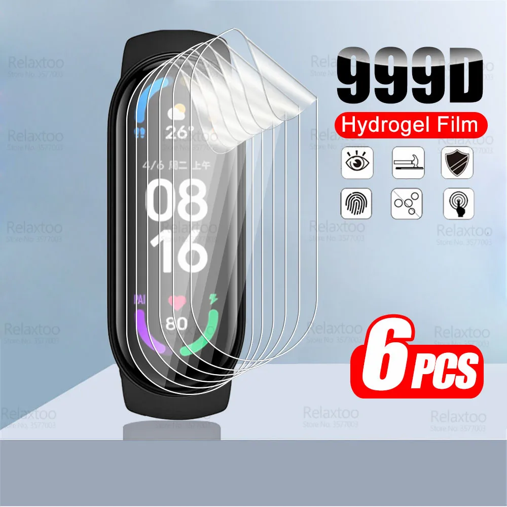 

6Pcs Full Curved Soft Hydrogel Film For Xiaomi Mi Band 7 Miband 5 6 Band7 Band5 Band6 NFC SmartWatch Screen Protector Not Glass