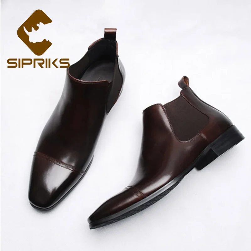 

Sipriks Men‘s Chelsea Boots Genuine Leather Square Male Cowboy Dress Boots Cap Toe Botte Dark Brown Euro 44 Church Shoes 2021