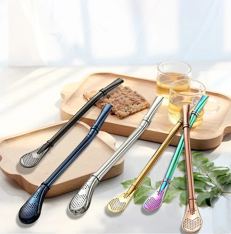 Красочные соломинки для чая из нержавеющей стали 304 ложка Yerba Mate фильтр