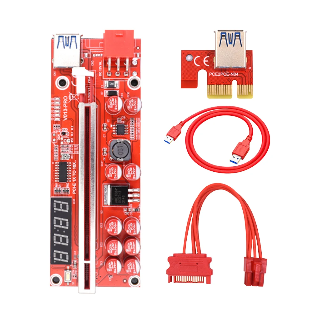 

New 6 pcs VO13-PRO PCIE Riser 013 Cabo Riser Card Express x1 x4 x8 x16 SATA To 6Pin Power Cable USB 3.0 Cable For Mining Miner