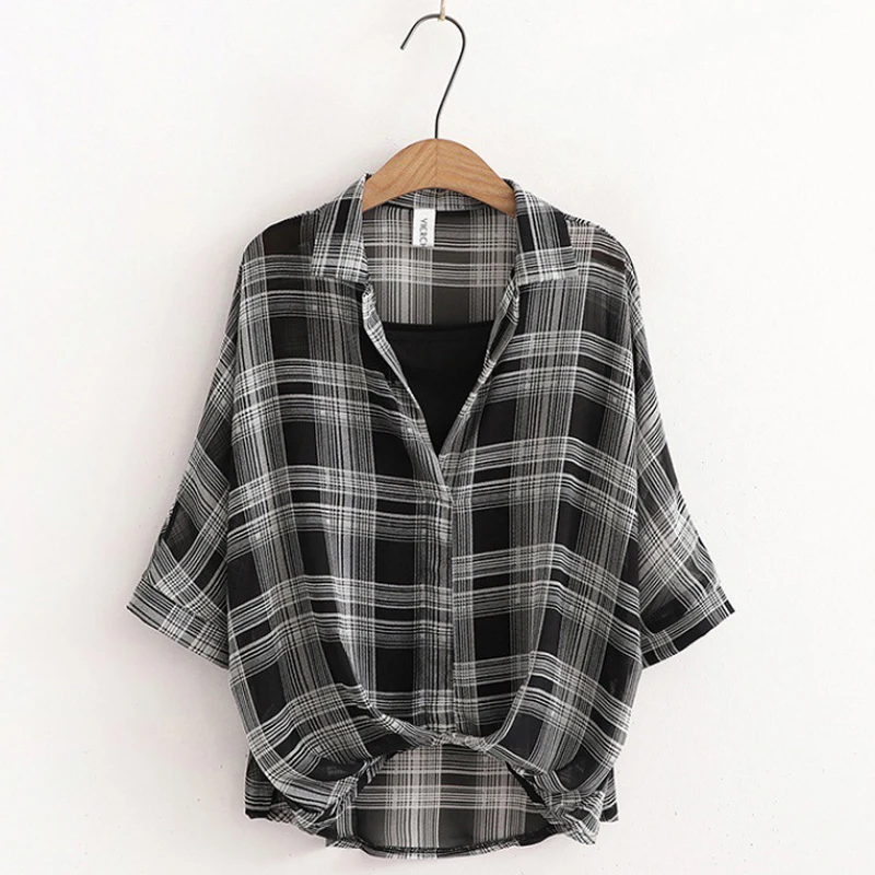 

Nan moon loose chiffon check seven shirt