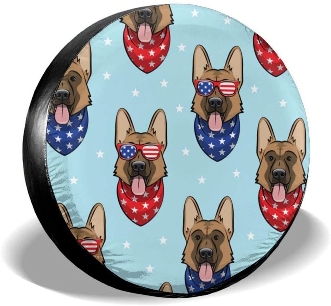 

Patriotic German Shepherd Spare Wheel Tire Cover Polyester Universal Wheel Covers 15 Inch for Trailer Rv SUV Truck Camper Travel