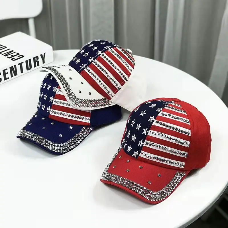 

2021 модная мужская бейсболка с флагом США для женщин, брендовые крутые шляпы со стразами и заклепками, рок-кепки, кепки, бейсболка, мужская Ке...