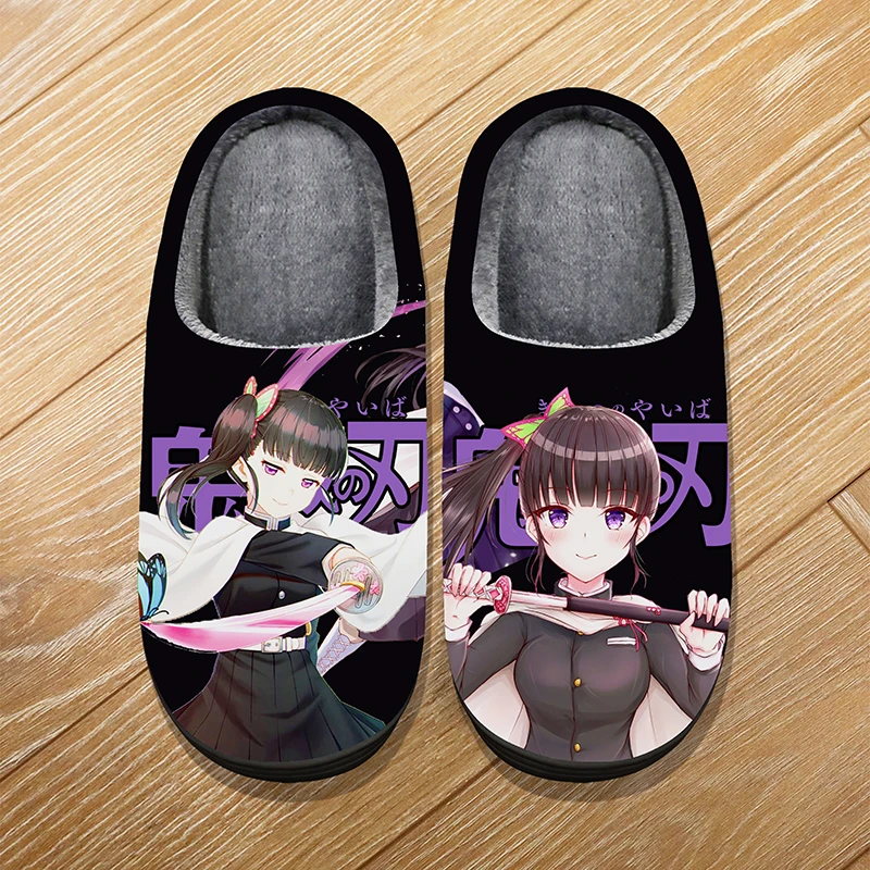 Custom Size Winter Soft Warm Cartoon Slippers For Adult Kids Anime Demon Slayer Iguro Obanai Cosplay Indoor Cute
