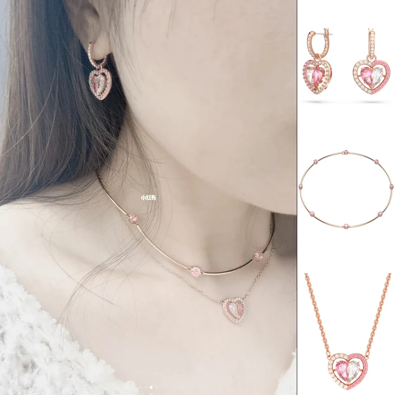 

S High Quality Jewelry Summer New High Jewelry Pink Love Heart Necklace Earrings Bracelet Set Express Love With Free Shipping