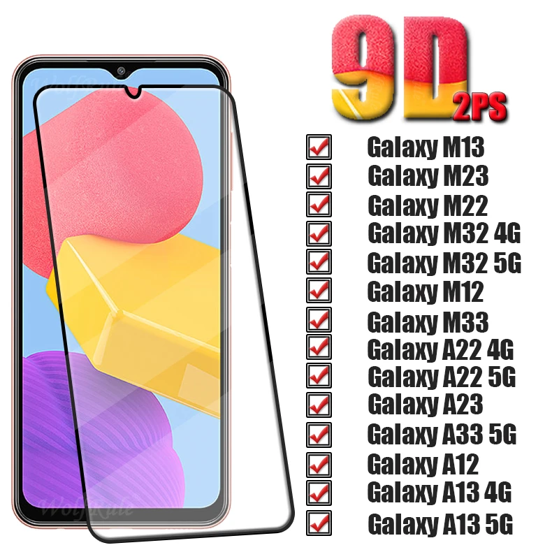

9D Full Cover Glass For Samsung Galaxy M13 M33 M23 M22 M12 M32 Screen Protector A23 A12 A13 A33 A03 A22 Protective Glass Film