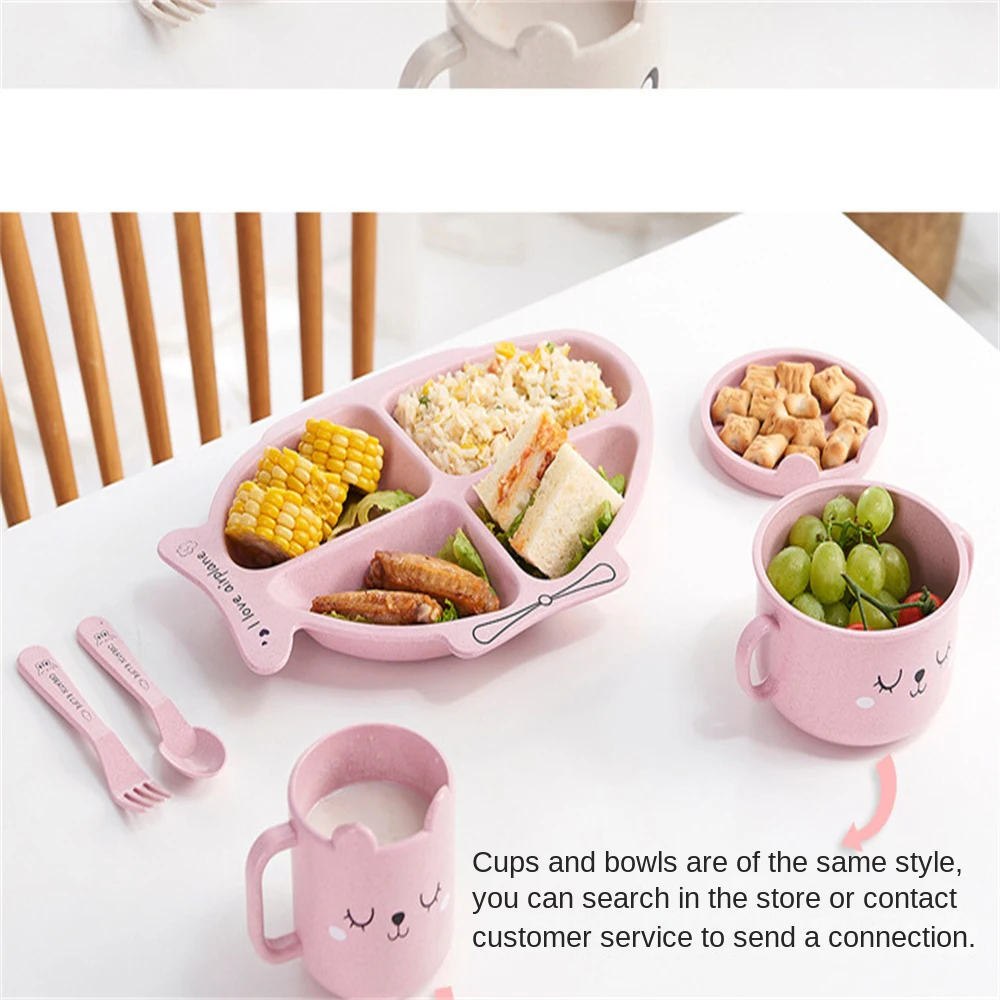 

Childrens Wheat Tableware Dinner Plate Separation Fork Spoon Aircraft Shape Dishes Set