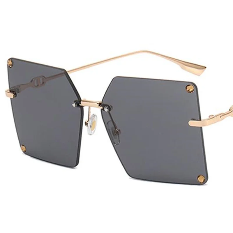 

Fashion Sunglasses Women Rimless Sun Glasses Anti-UV Spectacles Gradient Color Lens Eyeglasses Alloy Temples Ornamental A++