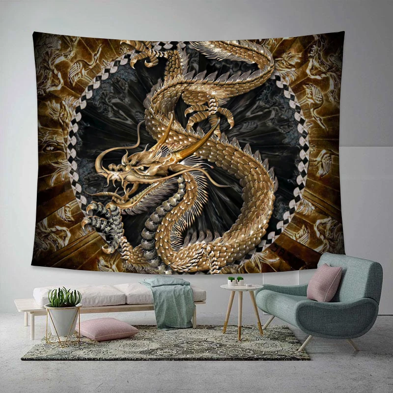 Настенный гобелен с драконом богемный настенный китайским золотым Драконом для