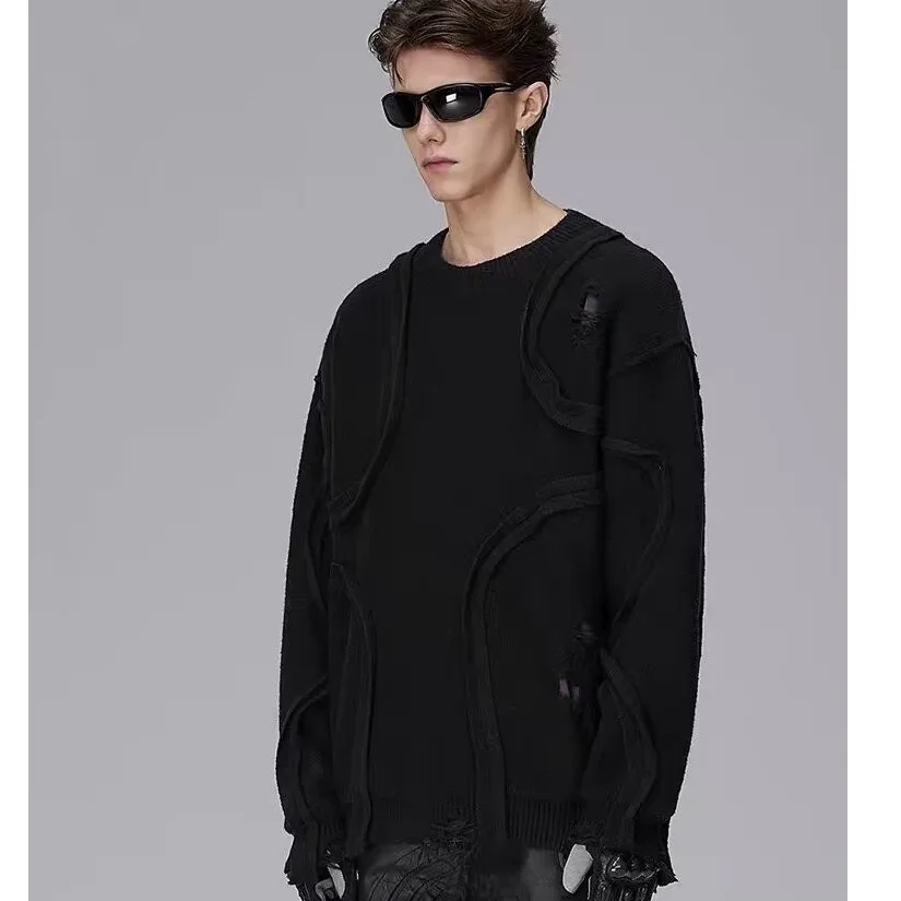 Свитер с длинными рукавами и отверстиями женский осенне-зимний вязаный топ