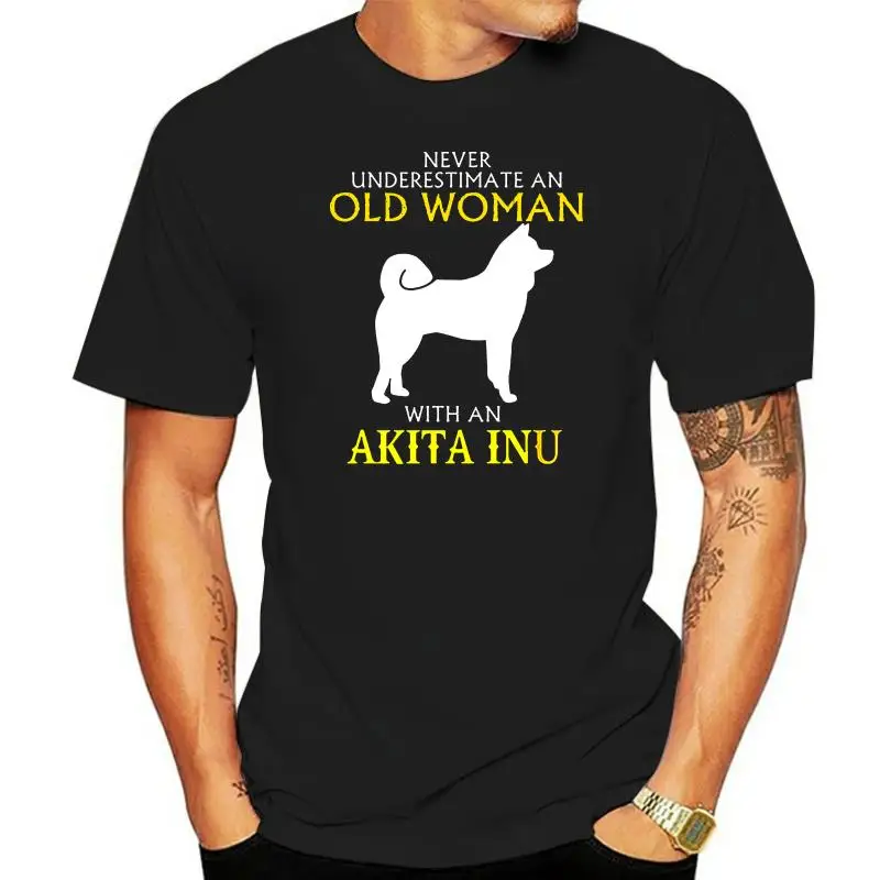 

quality fashion short sleeve men tshirt Akita Inu Dog Shirts Old Woman with an Akita Inu Fashion T Shirt 100% Cotton