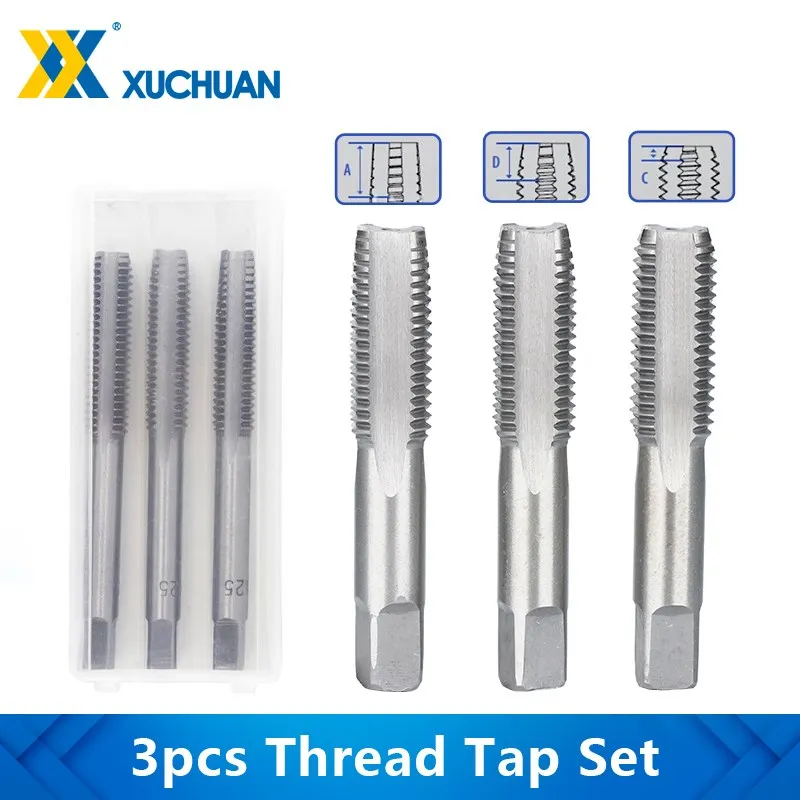 3pcs Hand Thread Tap Set HSS Metric Plug Tap Metal Screw Tap Drill M2/M2.5/M3/M3.5/M4/M5/M6/M8/M10/M12 Hand Tool Set