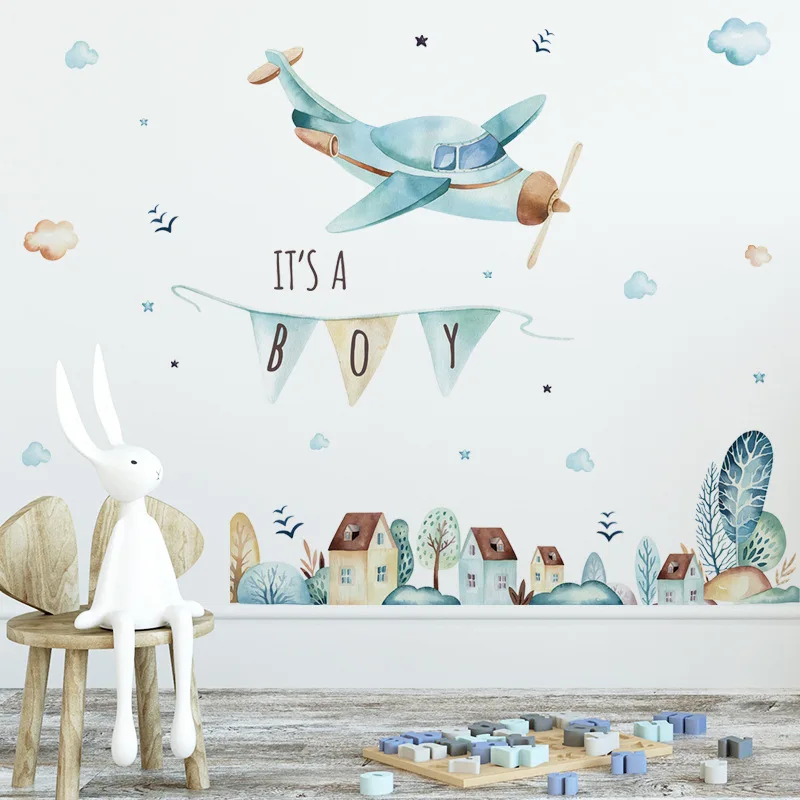 

Airplane Cartoon Flying Decals Removable Wall Stickers Nursery Kids Bedroom Living Room DIY Wall Decor Art Decoration Wallpaper
