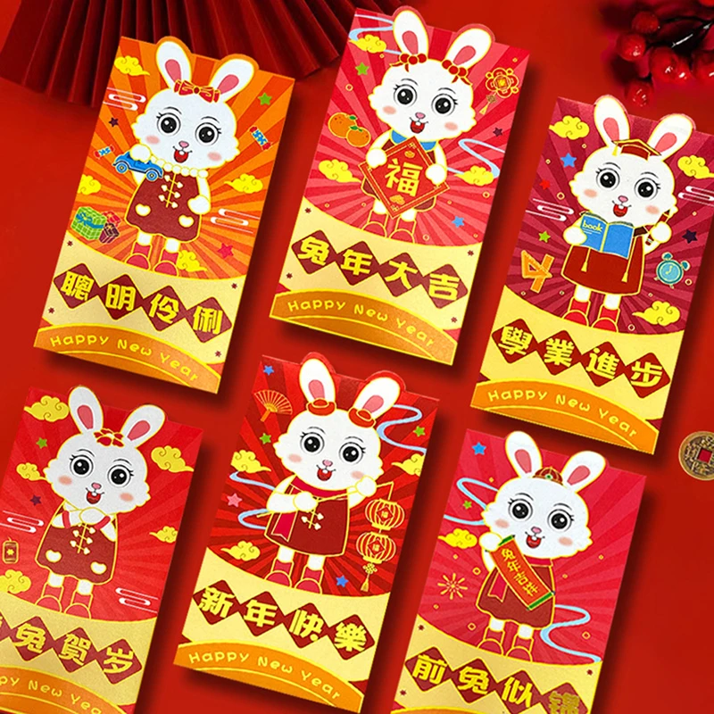 

6PCS 2023 Year Of Rabbit Red Packet Chinese Lucky Red Envelope New Year's Gift Lucky Money For Blessing Spring Festival Supplies