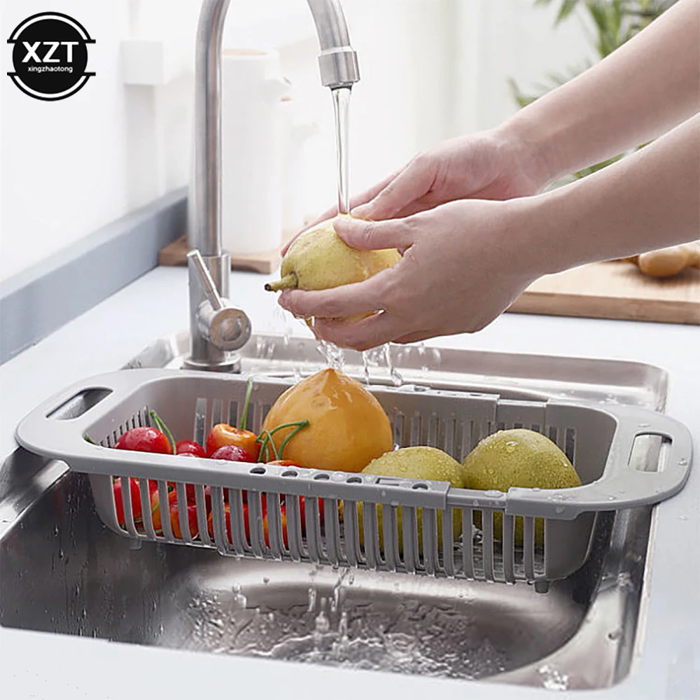 

Kitchen Retractable Sink Drain Basket Expandable Sink Strainer Drain Space Saving Washing Shelf Strain Rack Kitchen Organizer