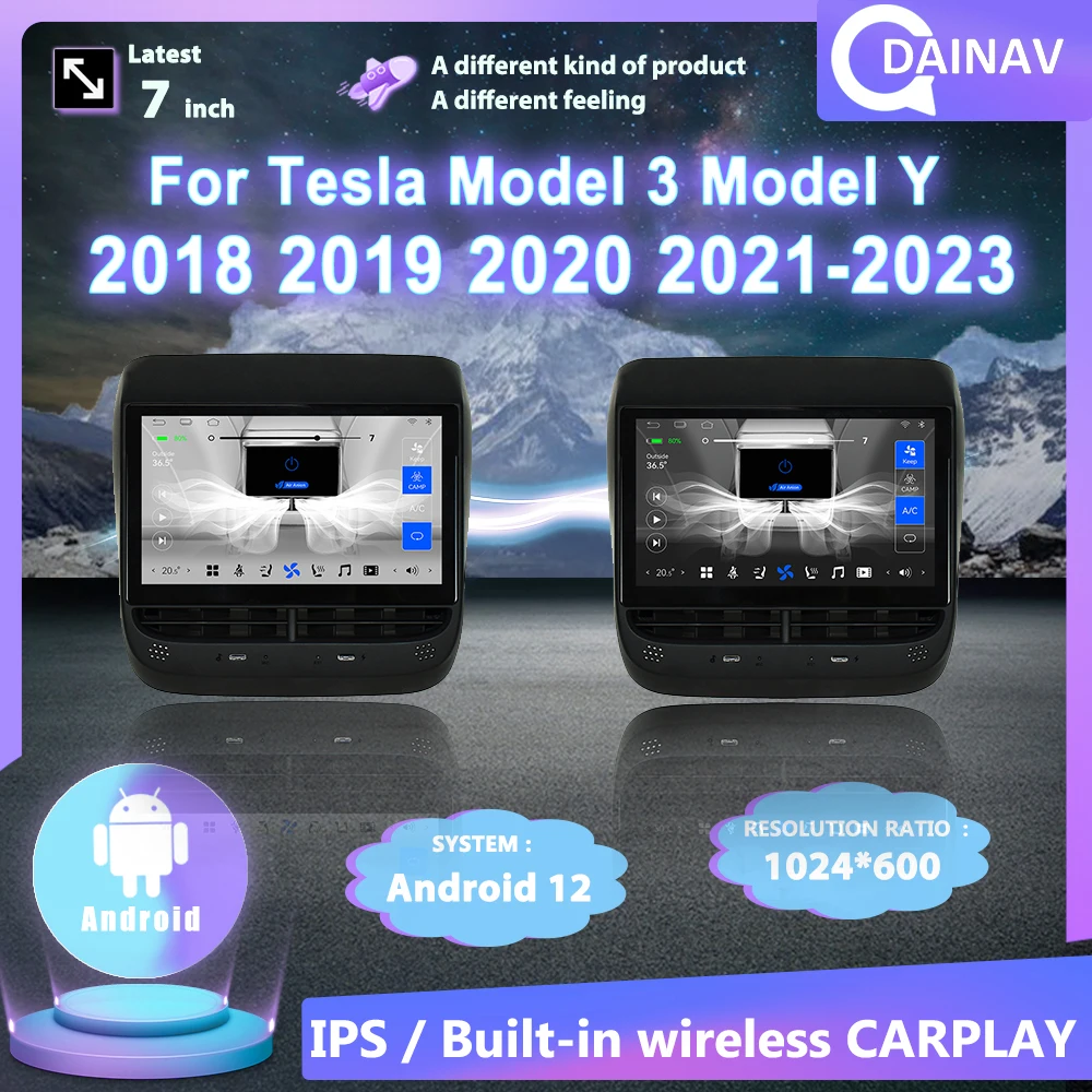 

7 Inch Android 12 AC Panel For Tesla Model 3 Model Y LCD Touch Screen Rear Seat Entertainment Display Multimedia Player Video
