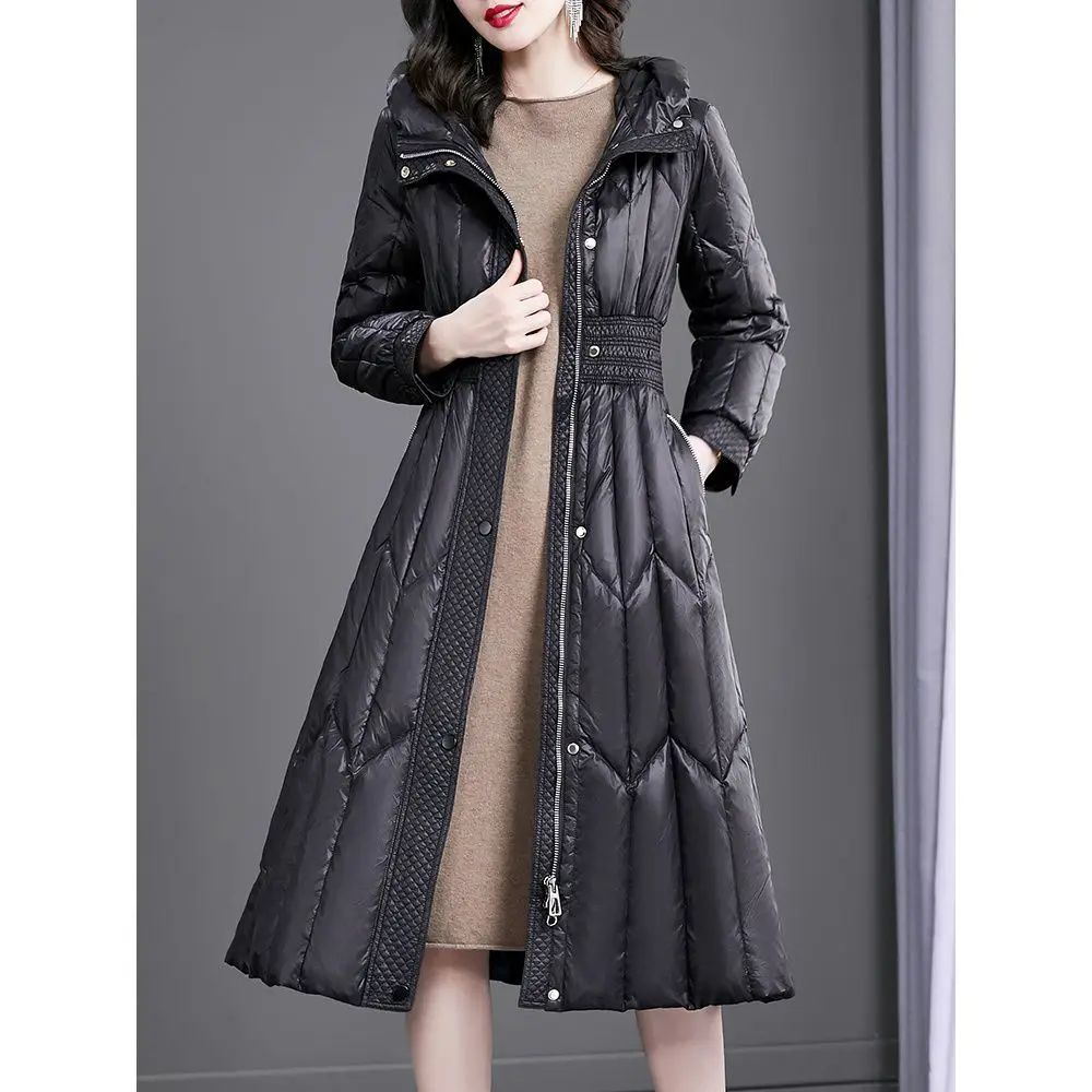 Black Winter Long Hooded Jacket Women 2023 New High-end Chic Thick Temperament Elegant Jacket Women Streetwear Winter Coat Women