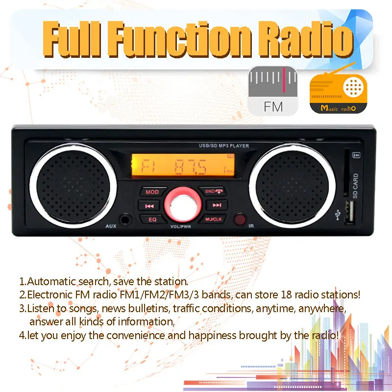 Автомобильное радио 1 din MP3 аудиоплеер громкая связь стерео FM поддержка USB SD AUX