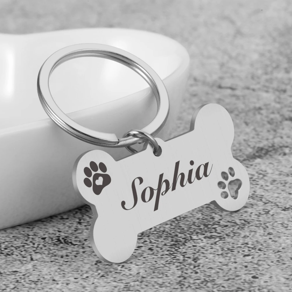 

Personalized Pet ID Tag Free Engraved Pet ID Name Keychain for Cat Puppy Dog Collar Tag Pendant Keyring Bone Pet Accessories