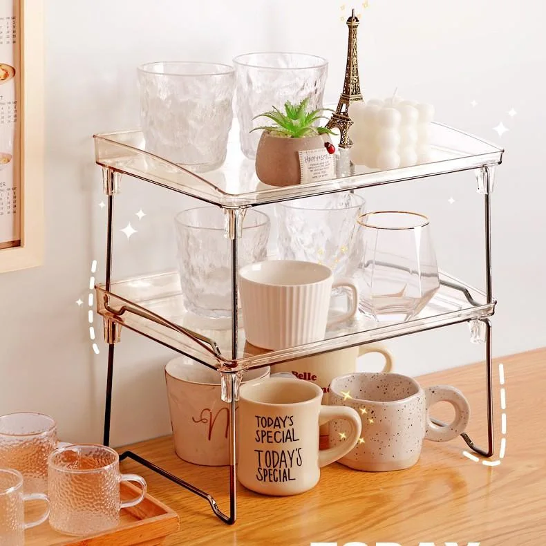 

Kitchen Rack Desktop Storage Racks Dish Cup Plate Folding Cosmetic Bathroom Organizer Bathroom Accessories Can be Stacked