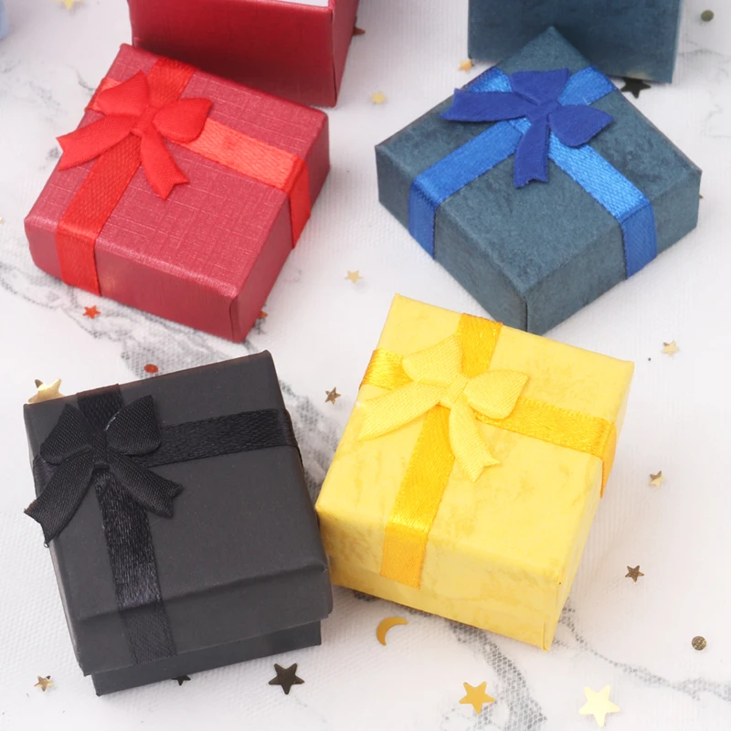 TONVIC Paper Ring Boxes With Bow Design Necklace Earrings Box Wedding Party Jewelry Gift Box Wholesale