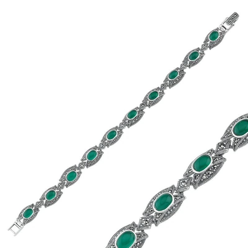 

Silver 925 Sterling Marcasite & Natural Stone Bracelet