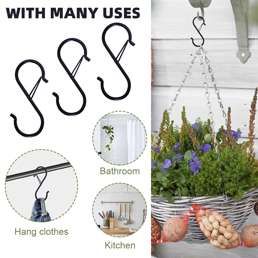 

18pcs S Shaped Hook Heavy Duty Kitchen Curtain Clip Garden Plant Bathroom Hanging Storage Home Office Drilling Free Carbon Steel