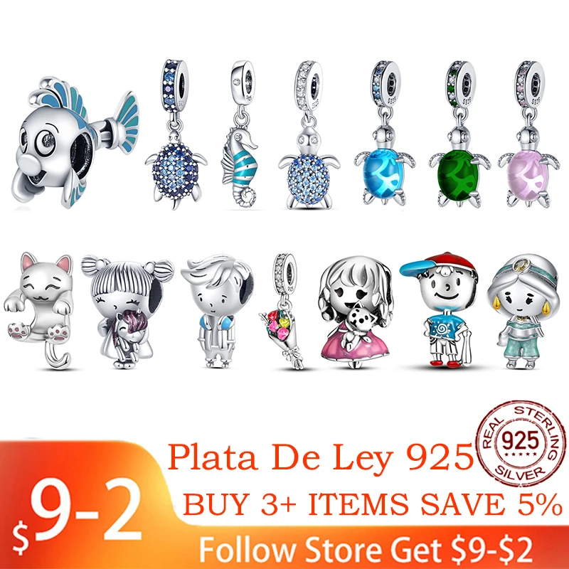 

Plata de ley 925 boy girl sea turtle series charm beads fits pandora original bracelet women 925 silver pendant DIY jewelry Gift